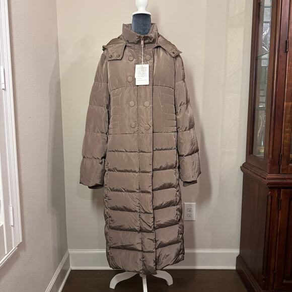 Women's Down Filled Puffer Full Length Jacket Brown Size Large NWT Obosoyo - Picture 1 of 10